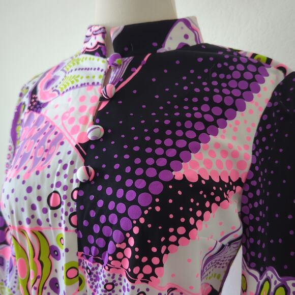 Vintage 1970s Dress Womens Purple Pink MCM Hippie Psychedelic Retro Anika XS/S - Picture 7 of 16